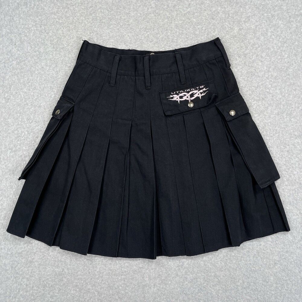 Utilikilts Tactical Kilt Mens 30 x 21 Black Solid Pleated Made in USA Pockets